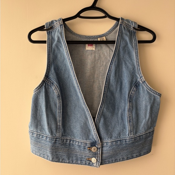 Levi's Blue Denim Cropped Vest with Double-Button Front - Picture 2 of 6